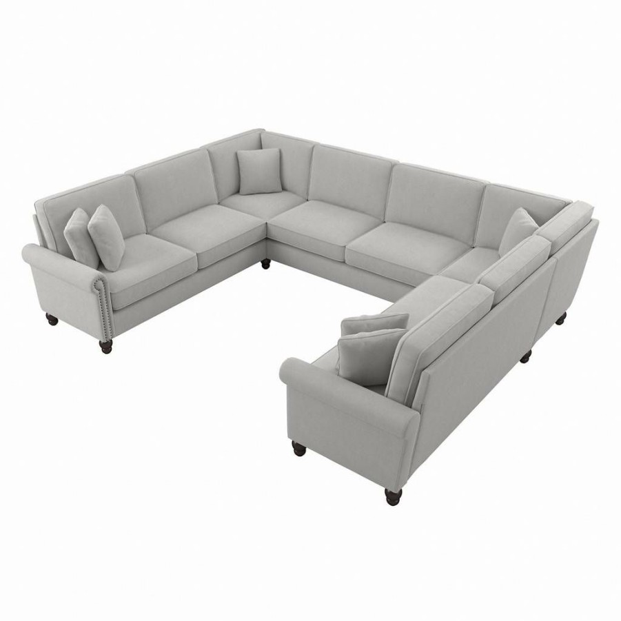 Living & Family Room Furniture * | Discounts Bush Furniture Coventry 125W U Shaped Sectional Couch In Light Gray Microsuede Bush Furniture Cvy123Blgm-03K