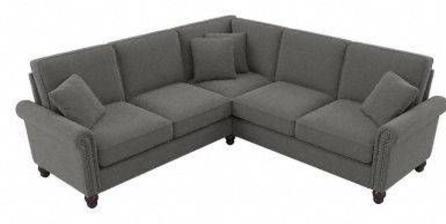 Living & Family Room Furniture * | Limited Edition Bush Furniture Coventry 87W L Shaped Sectional Couch In French Gray Herringbone Bush Furniture Cvy86Bfgh-03K