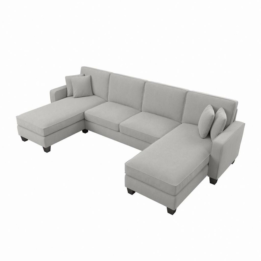 Living & Family Room Furniture * | Clearance Sale Bush Furniture Stockton 131W Sectional Couch With Double Chaise Lounge In Light Gray Microsuede Bush Furniture Sny130Slgm-03K