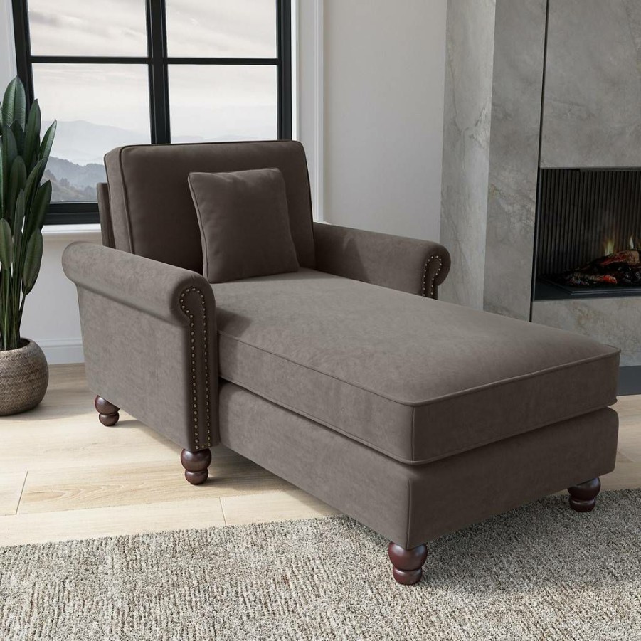 Living & Family Room Furniture * | With Discount Bush Furniture Coventry Chaise Lounge With Arms In Chocolate Brown Microsuede Bush Furniture Cvm41Bcbm-03K