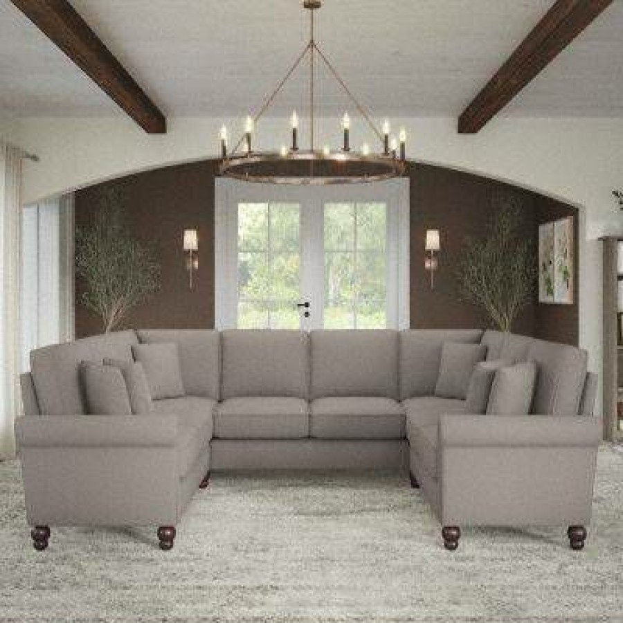 Living & Family Room Furniture * | Quick Expedition Bush Furniture Coventry 113W U Shaped Sectional Couch In Beige Herringbone Bush Furniture Cvy112Bbgh-03K