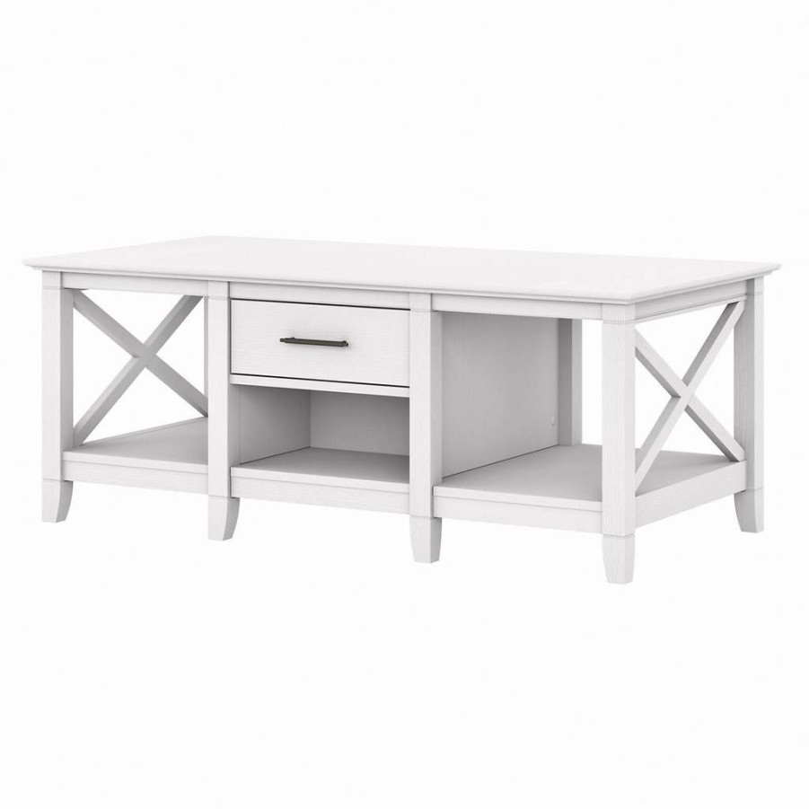 Living & Family Room Furniture * | Hot Sell Key West Coffee Table With Storage In Pure White Oak Bush Furniture Kwt148Wt-03