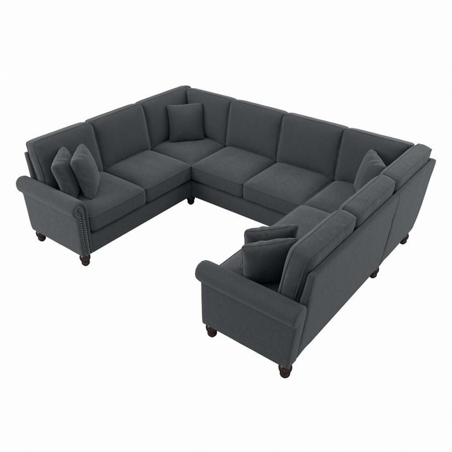 Living & Family Room Furniture * | Shoping Bush Furniture Coventry 113W U Shaped Sectional Couch In Dark Gray Microsuede Bush Furniture Cvy112Bdgm-03K