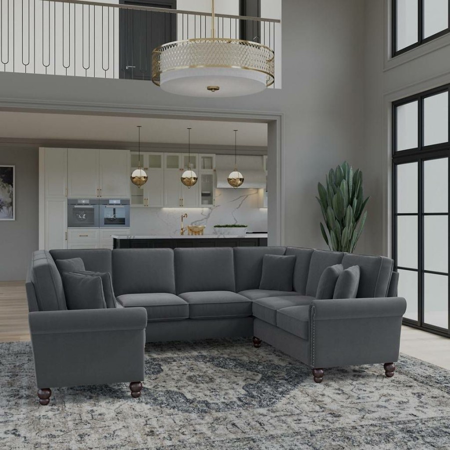 Living & Family Room Furniture * | Shoping Bush Furniture Coventry 113W U Shaped Sectional Couch In Dark Gray Microsuede Bush Furniture Cvy112Bdgm-03K