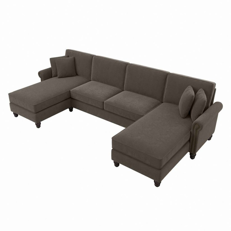 Living & Family Room Furniture * | Limited Edition Bush Furniture Coventry 131W Sectional Couch With Double Chaise Lounge In Chocolate Brown Microsuede Bush Furniture Cvy130Bcbm-03K