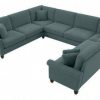 Living & Family Room Furniture * | Best Sale Bush Furniture Coventry 125W U Shaped Sectional Couch In Turkish Blue Herringbone Bush Furniture Cvy123Btbh-03K