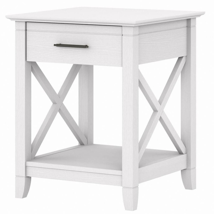 Living & Family Room Furniture * | Best Sale Key West End Table With Storage In Pure White Oak Bush Furniture Kwt120Wt-03