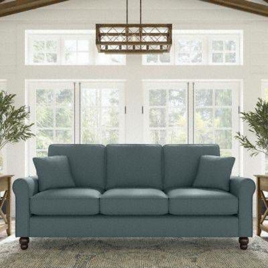 Living & Family Room Furniture * | Crazy Deals Bush Furniture Hudson 85W Sofa In Turkish Blue Herringbone Bush Furniture Hdj85Btbh-03K