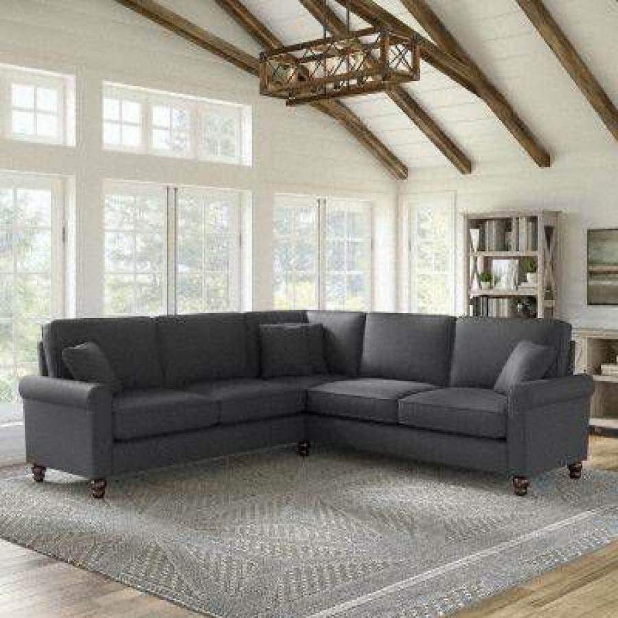 Living & Family Room Furniture * | Promotions Bush Furniture Hudson 99W L Shaped Sectional Couch In Charcoal Gray Herringbone Bush Furniture Hdy98Bcgh-03K