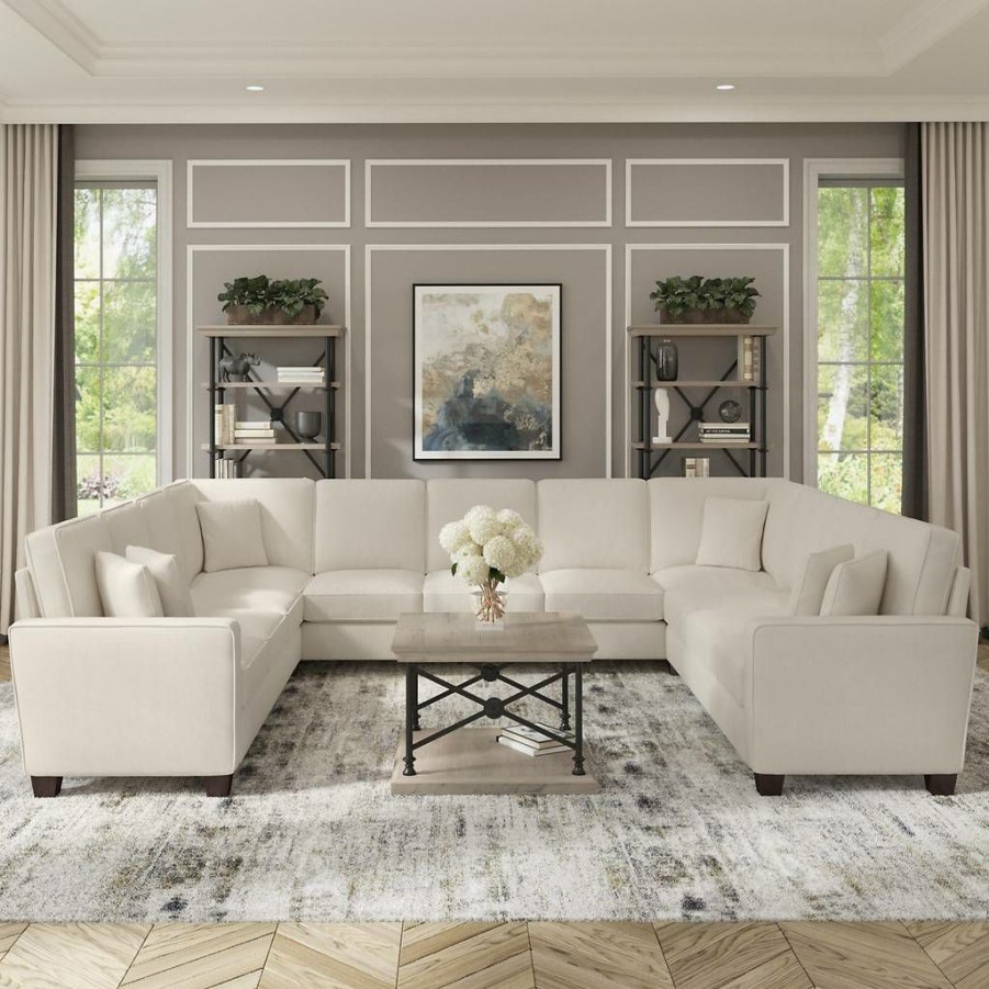 Living & Family Room Furniture * | Featured Bush Furniture Stockton 135W U Shaped Sectional Couch In Cream Herringbone Sny135Scrh-03K