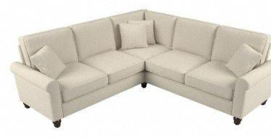 Living & Family Room Furniture * | Outlet Bush Furniture Hudson 87W L Shaped Sectional Couch In Cream Herringbone Bush Furniture Hdy86Bcrh-03K