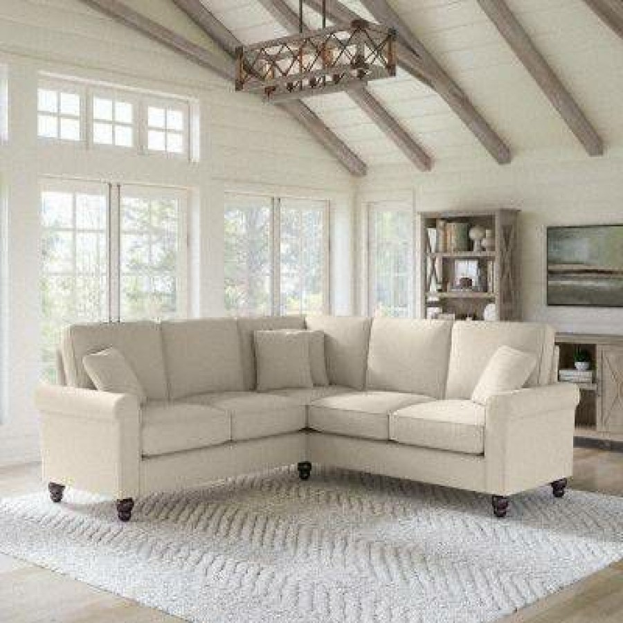 Living & Family Room Furniture * | Outlet Bush Furniture Hudson 87W L Shaped Sectional Couch In Cream Herringbone Bush Furniture Hdy86Bcrh-03K