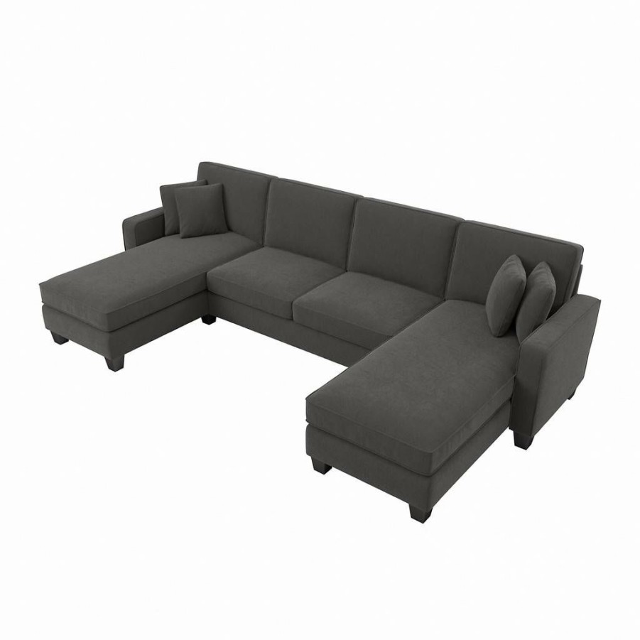 Living & Family Room Furniture * | With Discount Bush Furniture Stockton 130W Sectional Couch With Double Chaise Lounge In Charcoal Gray Herringbone Sny130Scgh-03K