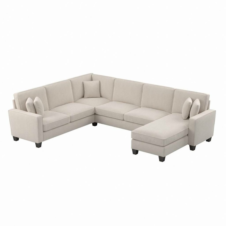 Living & Family Room Furniture * | Classical Bush Furniture Stockton 128W U Shaped Sectional Couch With Reversible Chaise Lounge In Light Beige Microsuede Bush Furniture Sny127Slbm-03K