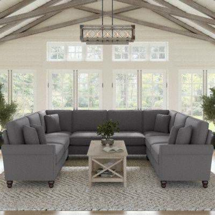 Living & Family Room Furniture * | Large Choice Bush Furniture Hudson 125W U Shaped Sectional Couch In French Gray Herringbone Bush Furniture Hdy123Bfgh-03K