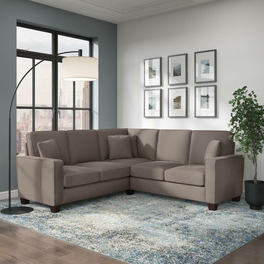 Living & Family Room Furniture * | Promotions Bush Furniture Stockton 87W L Shaped Sectional Couch In Tan Microsuede Bush Furniture Sny86Stnm-03K