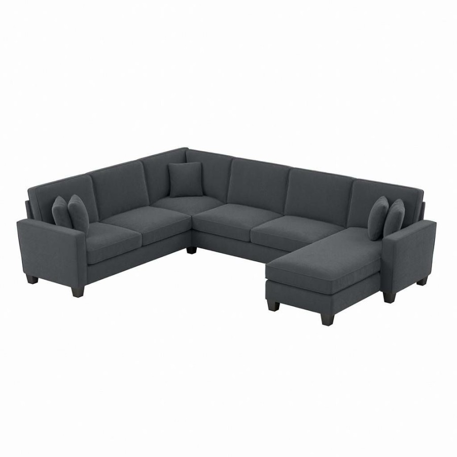 Living & Family Room Furniture * | Classical Bush Furniture Stockton 128W U Shaped Sectional Couch With Reversible Chaise Lounge In Dark Gray Microsuede Bush Furniture Sny127Sdgm-03K