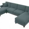 Living & Family Room Furniture * | With Discount Bush Furniture Coventry 131W Sectional Couch With Double Chaise Lounge In Turkish Blue Herringbone Bush Furniture Cvy130Btbh-03K