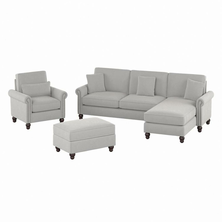 Living & Family Room Furniture * | Clearance Sale Bush Furniture Coventry 102W Sectional Couch With Reversible Chaise Lounge, Accent Chair, And Ottoman In Dark Gray Microsuede Bush Furniture Cvn021Lgm