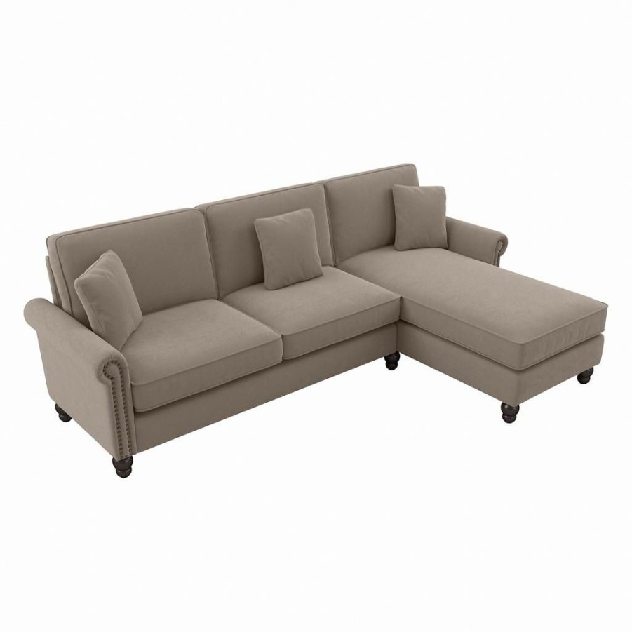 Living & Family Room Furniture * | Classical Bush Furniture Coventry 102W Sectional Couch With Reversible Chaise Lounge In Tan Microsuede Bush Furniture Cvy102Btnm-03K