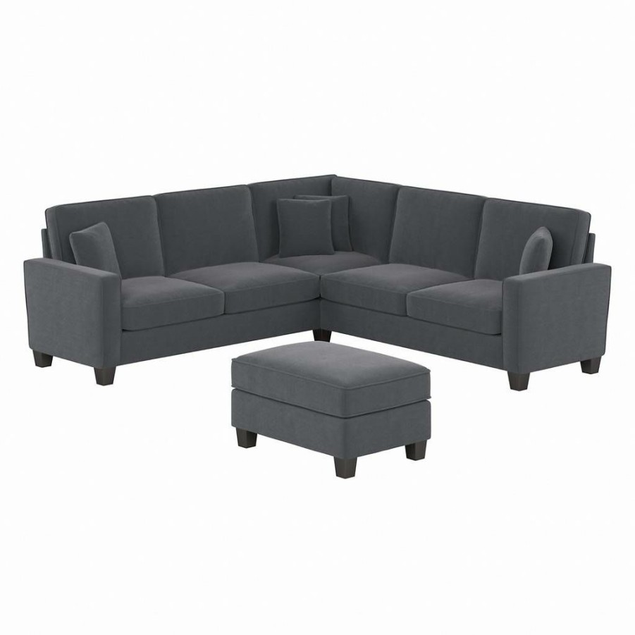 Living & Family Room Furniture * | Promotions Stockton 99W L Shaped Sectional Couch W/ Ottoman In Dark Gray Microsuede Bush Furniture Skt003Dgm