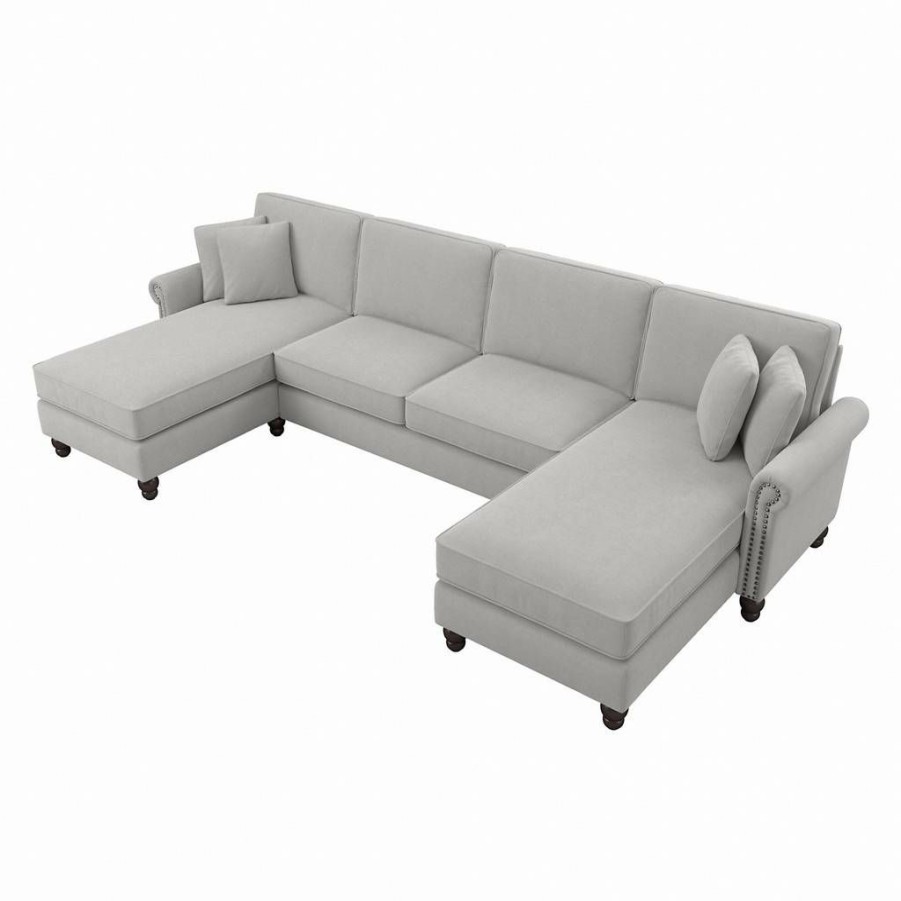 Living & Family Room Furniture * | Hot Selling Bush Furniture Coventry 131W Sectional Couch With Double Chaise Lounge In Light Gray Microsuede Bush Furniture Cvy130Blgm-03K