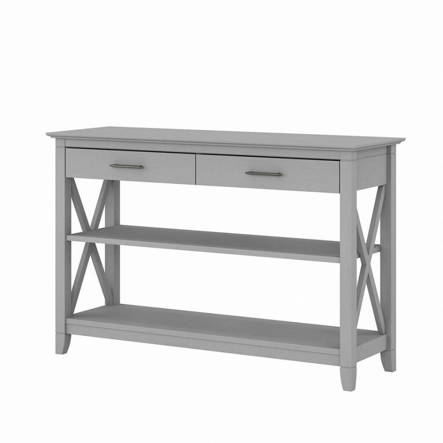 Living & Family Room Furniture * | Quick Delivery Bush Furniture Key West Console Table With Drawers And Shelves In Cape Cod Gray Bush Furniture Kwt248Cg-03