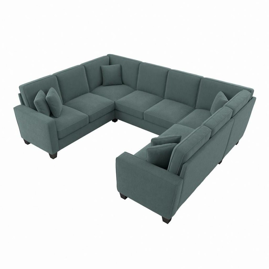 Living & Family Room Furniture * | Wholesale Bush Furniture Stockton 112W U Shaped Sectional Couch In Turkish Blue Herringbone Sny112Stbh-03K