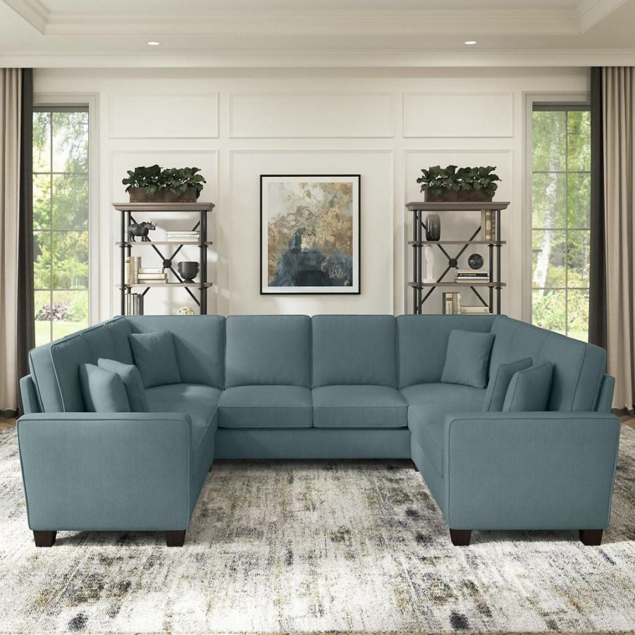 Living & Family Room Furniture * | Wholesale Bush Furniture Stockton 112W U Shaped Sectional Couch In Turkish Blue Herringbone Sny112Stbh-03K