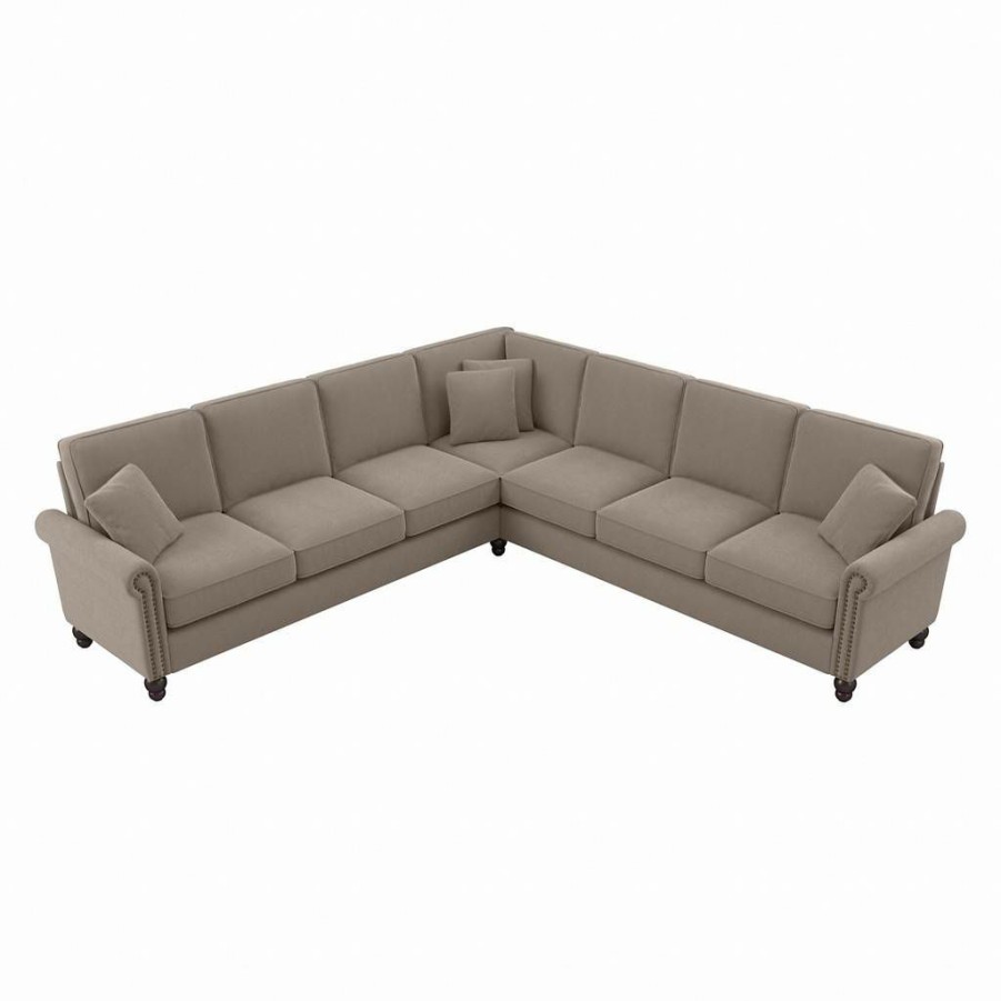 Living & Family Room Furniture * | Classical Bush Furniture Coventry 111W L Shaped Sectional Couch In Tan Microsuede Bush Furniture Cvy110Btnm-03K