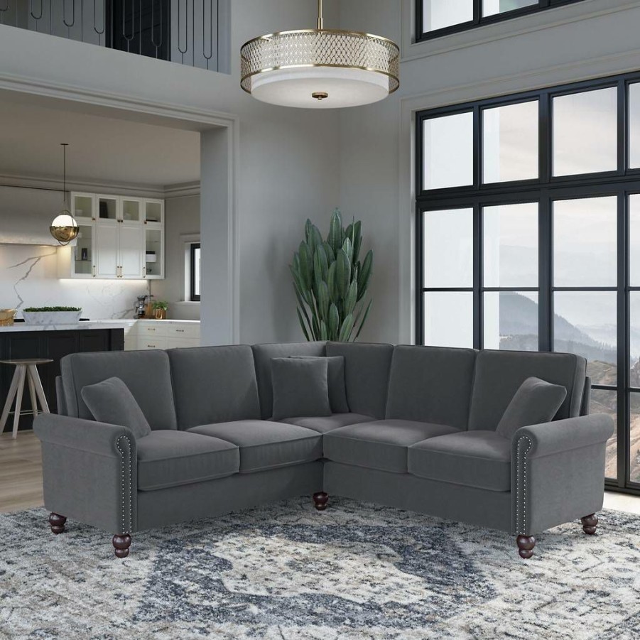 Living & Family Room Furniture * | Limit Offer Bush Furniture Coventry 87W L Shaped Sectional Couch In Dark Gray Microsuede Bush Furniture Cvy86Bdgm-03K