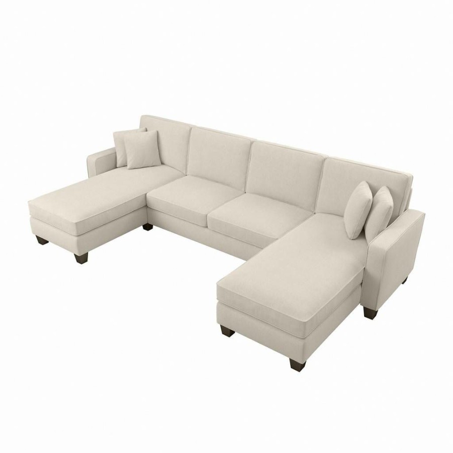 Living & Family Room Furniture * | Quick Delivery Bush Furniture Stockton 130W Sectional Couch With Double Chaise Lounge In Cream Herringbone Sny130Scrh-03K