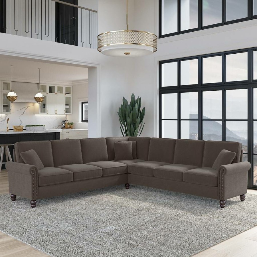 Living & Family Room Furniture * | Featured Bush Furniture Coventry 111W L Shaped Sectional Couch In Chocolate Brown Microsuede Bush Furniture Cvy110Bcbm-03K