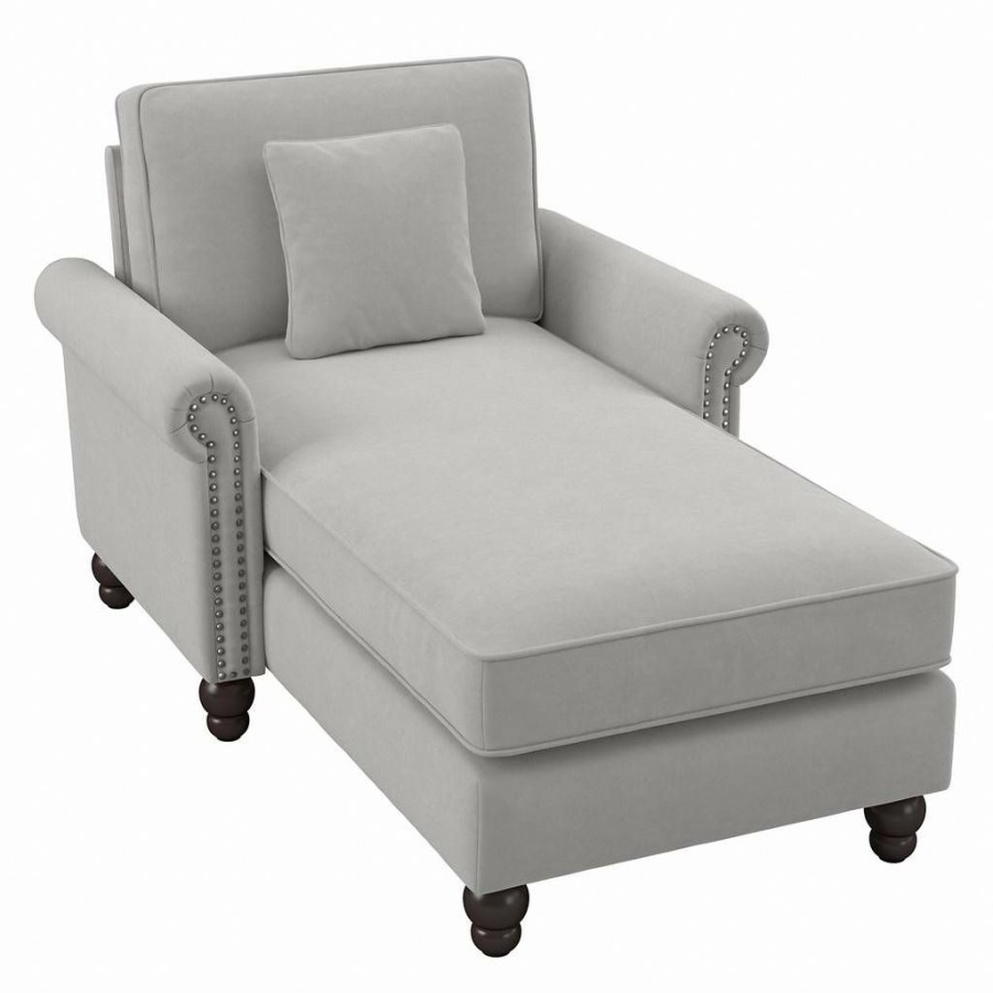 Living & Family Room Furniture * | Hot Sell Bush Furniture Coventry Chaise Lounge With Arms In Light Gray Microsuede Bush Furniture Cvm41Blgm-03K