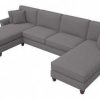 Living & Family Room Furniture * | Classical Bush Furniture Hudson 131W Sectional Couch With Double Chaise Lounge In French Gray Herringbone Bush Furniture Hdy130Bfgh-03K