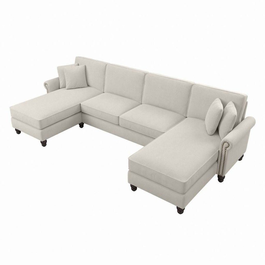 Living & Family Room Furniture * | Special Offers Bush Furniture Coventry 131W Sectional Couch With Double Chaise Lounge In Light Beige Microsuede Bush Furniture Cvy130Blbm-03K