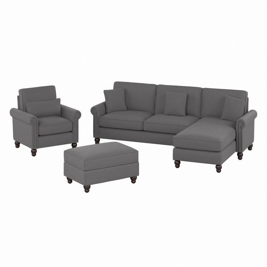 Living & Family Room Furniture * | Quick Delivery Bush Furniture Coventry 102W Sectional Couch With Reversible Chaise Lounge, Accent Chair, And Ottoman In Light French Gray Herringbone Bush Furniture Cvn021Fgh