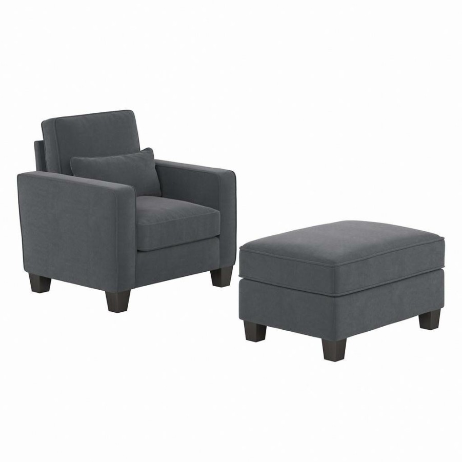 Living & Family Room Furniture * | Featured Stockton Accent Chair W/ Ottoman Set In Dark Gray Microsuede Bush Furniture Skt010Dgm