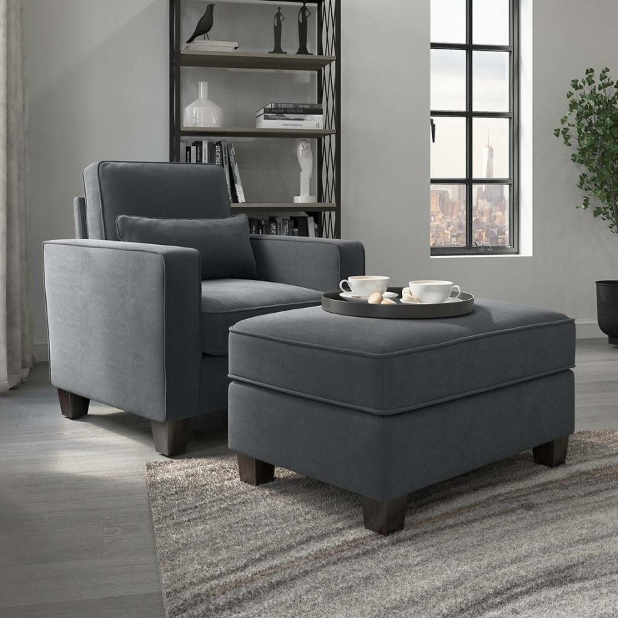 Living & Family Room Furniture * | Featured Stockton Accent Chair W/ Ottoman Set In Dark Gray Microsuede Bush Furniture Skt010Dgm