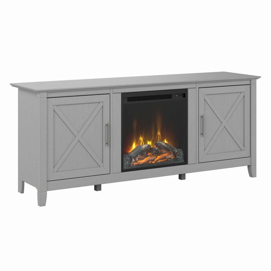 Living & Family Room Furniture * | Outlet Bush Furniture Key West Electric Fireplace Tv Stand For 70 Inch Tv In Cape Cod Gray Bush Furniture Kws063Cg