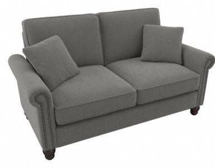 Living & Family Room Furniture * | Large Choice Bush Furniture Coventry 61W Loveseat In French Gray Herringbone Bush Furniture Cvj61Bfgh-03K