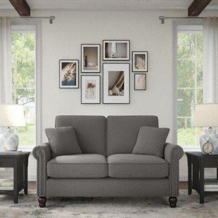 Living & Family Room Furniture * | Large Choice Bush Furniture Coventry 61W Loveseat In French Gray Herringbone Bush Furniture Cvj61Bfgh-03K