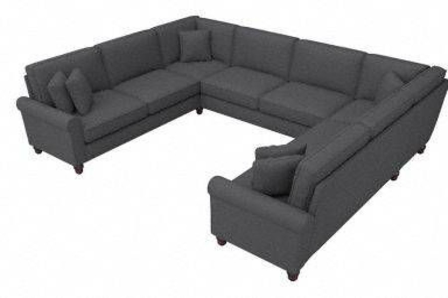 Living & Family Room Furniture * | Quick Delivery Bush Furniture Hudson 125W U Shaped Sectional Couch In Charcoal Gray Herringbone Bush Furniture Hdy123Bcgh-03K