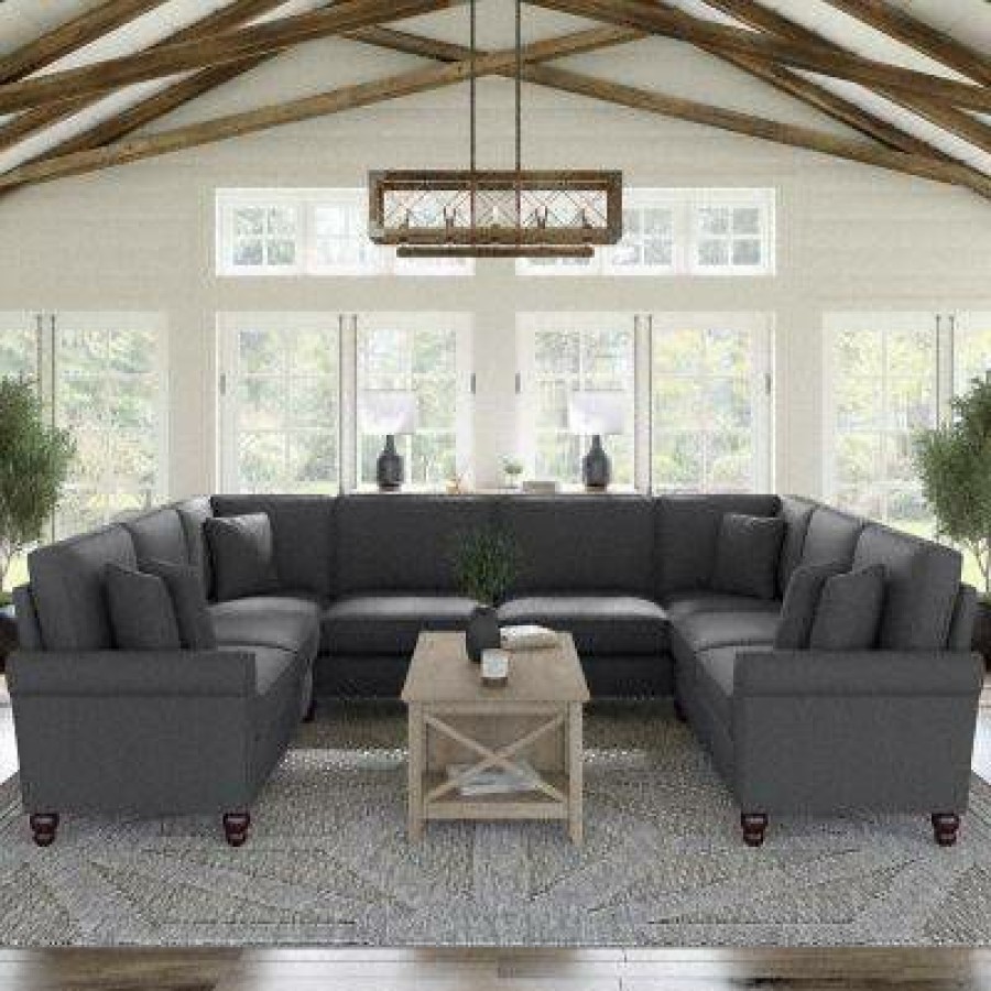 Living & Family Room Furniture * | Quick Delivery Bush Furniture Hudson 125W U Shaped Sectional Couch In Charcoal Gray Herringbone Bush Furniture Hdy123Bcgh-03K