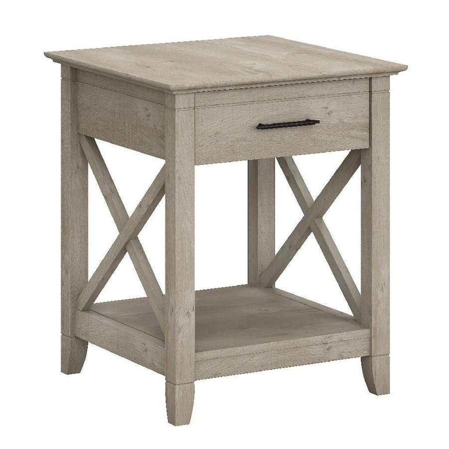 Living & Family Room Furniture * | Featured Bush Furniture Key West End Table W/ Storage In Washed Gray Kwt120Wg-03