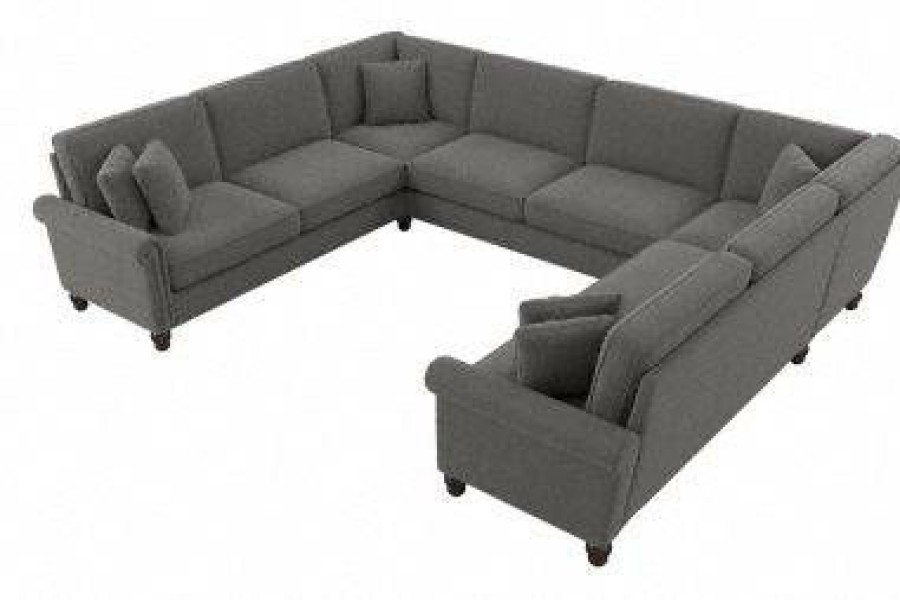 Living & Family Room Furniture * | Promotions Bush Furniture Coventry 125W U Shaped Sectional Couch In French Gray Herringbone Bush Furniture Cvy123Bfgh-03K