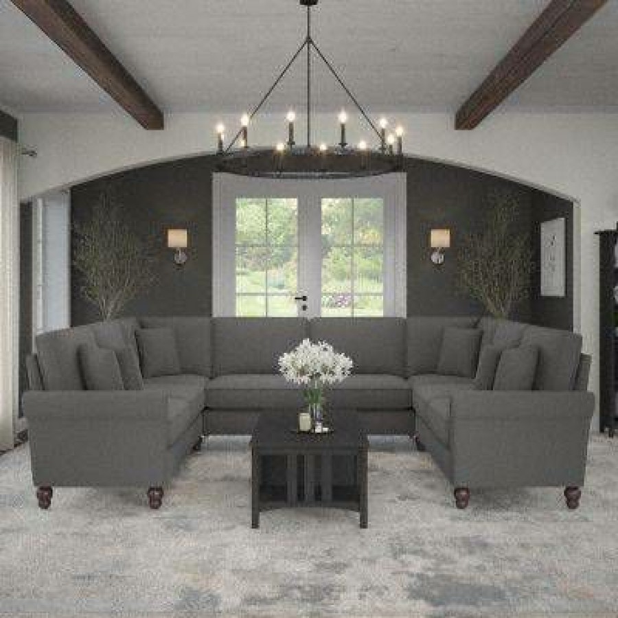 Living & Family Room Furniture * | Promotions Bush Furniture Coventry 125W U Shaped Sectional Couch In French Gray Herringbone Bush Furniture Cvy123Bfgh-03K