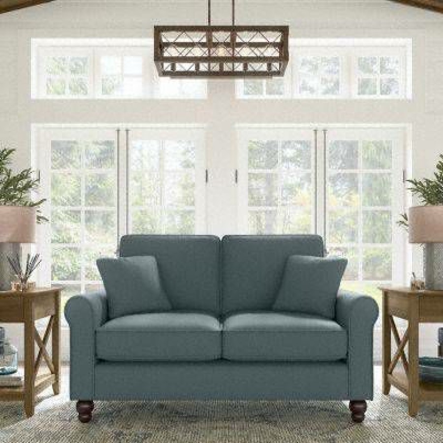 Living & Family Room Furniture * | Promotions Bush Furniture Hudson 61W Loveseat In Turkish Blue Herringbone Bush Furniture Hdj61Btbh-03K