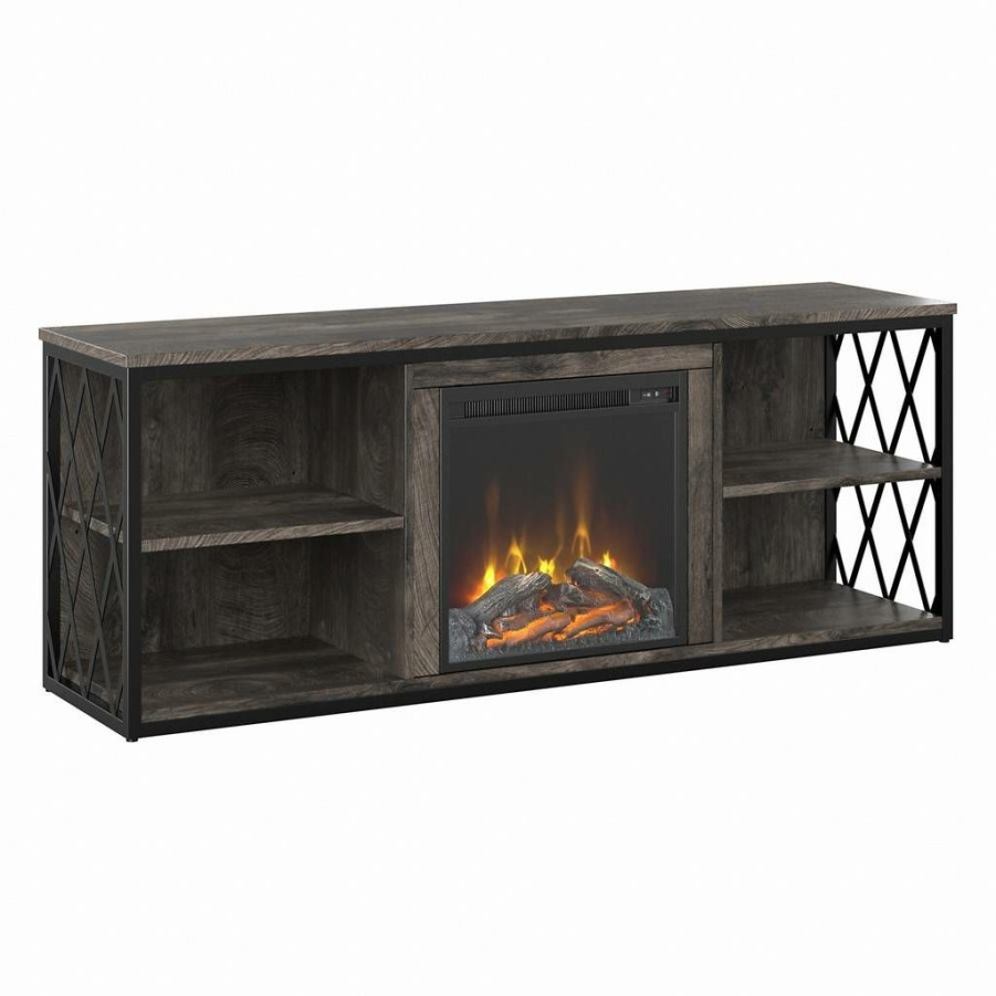 Living & Family Room Furniture * | Best Sale Kathy Ireland Home By Bush Furniture City Park 60W Electric Fireplace Tv Stand For 70 Inch Tv In Dark Gray Hickory Bush Furniture Cpk007Gh