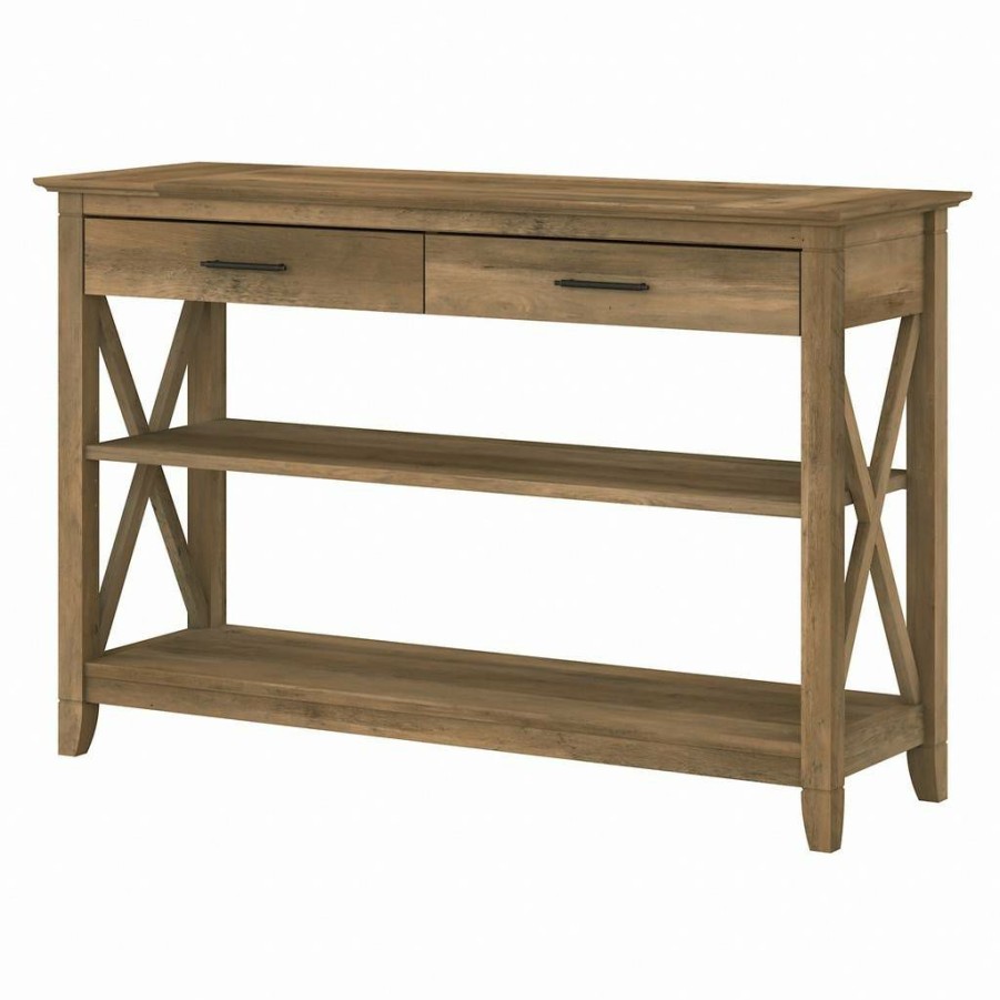 Living & Family Room Furniture * | Clearance Sale Bush Furniture Key West Console Table With Drawers And Shelves In Reclaimed Pine Bush Furniture Kwt248Rcp-03